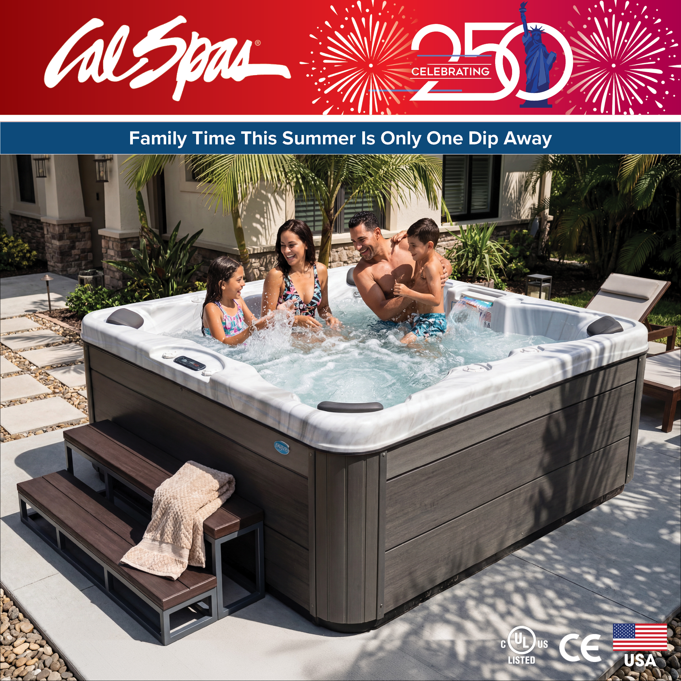 Calspas hot tub being used in a family setting - Palm Coast